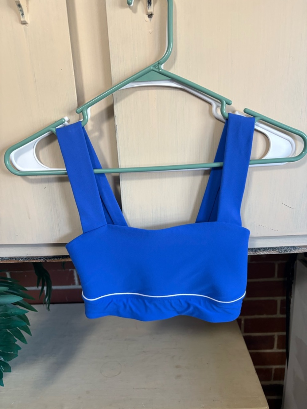 all in motion Blue Crop Top with White Piping